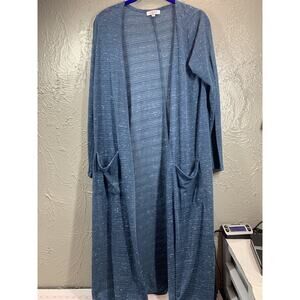 LuLaRoe Sarah Duster Cardigan Open Front Gray Sheer Heathered Size Medium